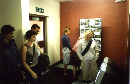 Stephen Willats: Meeting of Minds Liverpool, A Display Board and monitors showing the films in the blocks of flats